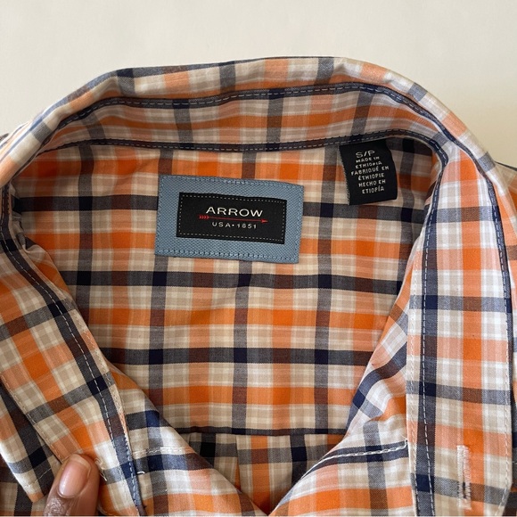 Arrow Orange and Blue Plaid Button-down Short Sleeve Shirt - Picture 2 of 3